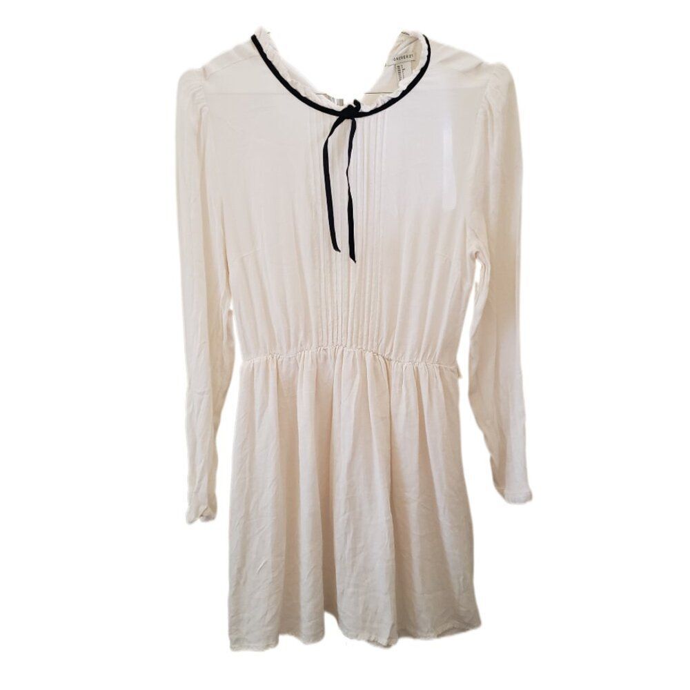 Forever 21 Cream Black Frill Long Sleeve Lightweight Mini Dress